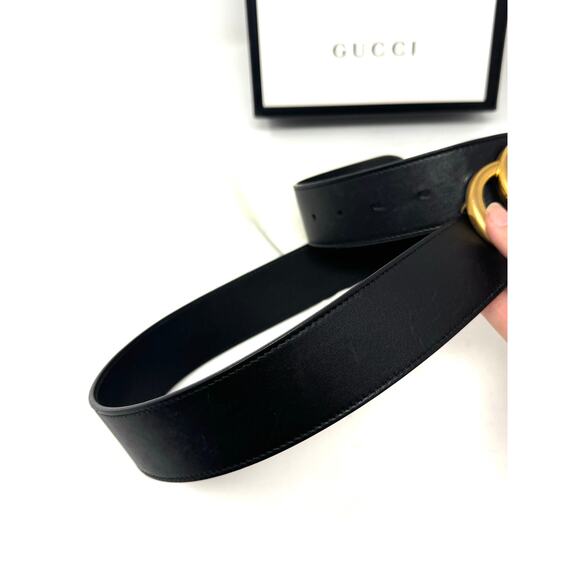 Gucci Marmont GG Black Leather Belt Gold Double G Buckle Size 80/32 Italy